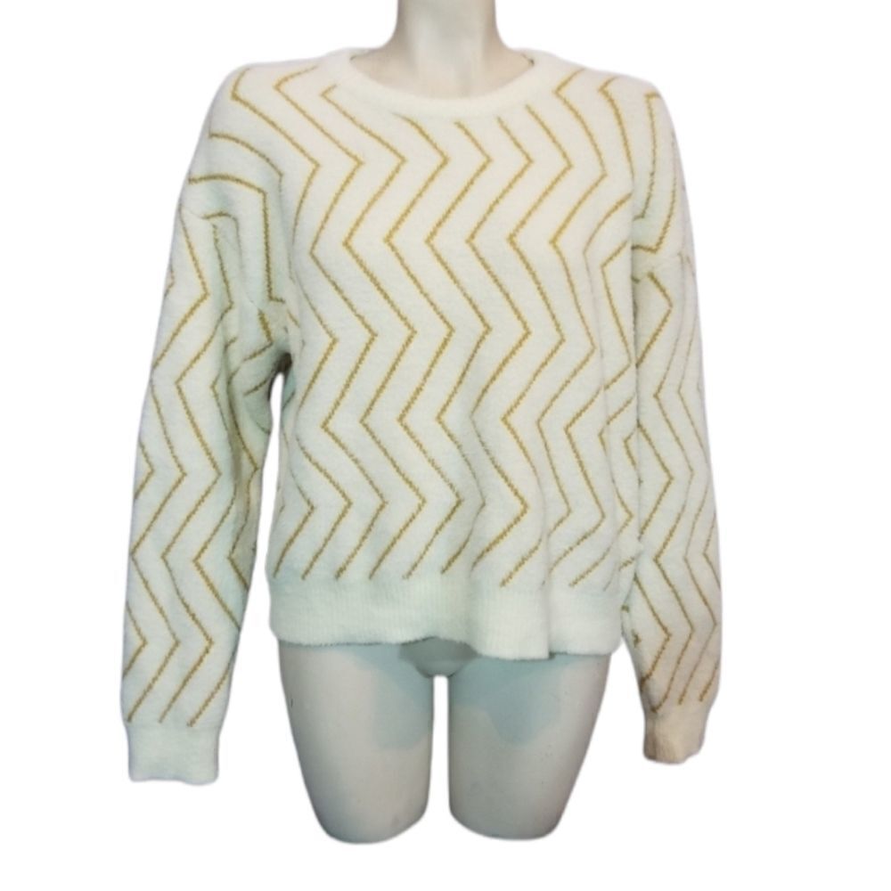 FRNCH Tan & Cream Zig Zag Sweater Size S/M